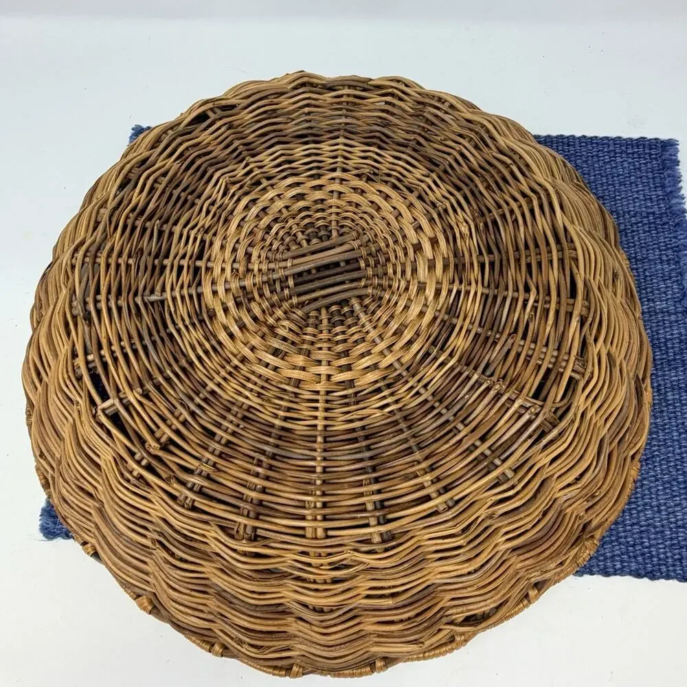 VTG Wicker Basket Double Handles Rustic Farmhouse Decor Serving Bowl Woven PAIR